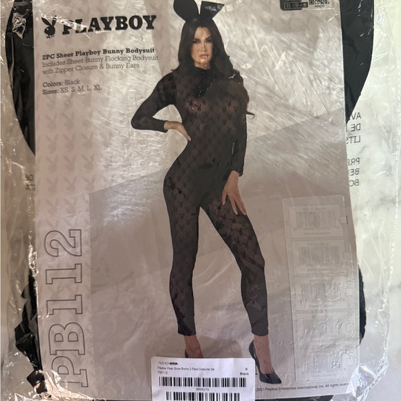 PLAYBOY Black Mesh Bodysuit with Bunny Ears - Picture 6 of 6